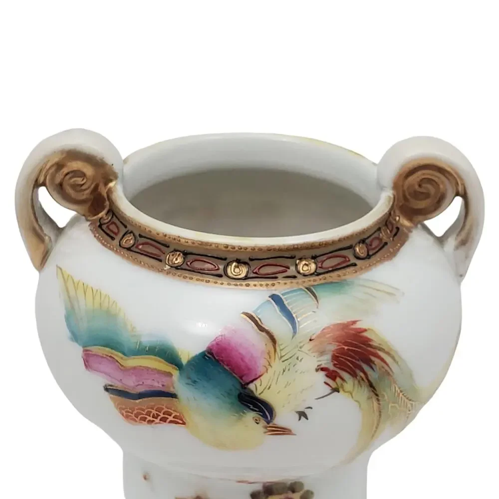 Nippon Noritake Double Handled Hand Painted Floral Gold Encrusted Vase Antique